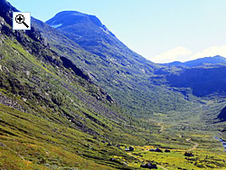 Looking up Helgedalen from the road above Turtagr