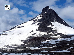 Mjølkedalstind, seen from the valley to the east at the bottom of the north west ridge of Snøholstind