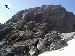 The steep 25 metre crag on the East Face of Slettmarkpiggen has to be negotiated on the ascent up Slettmarkpiggen
