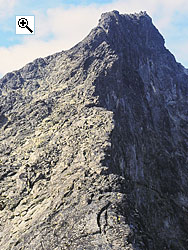 The final 80 metres of the south ridge contains some grade III climbing