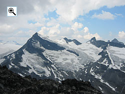 Storebjrn from the east showing the ascent glacier and the summit ramp